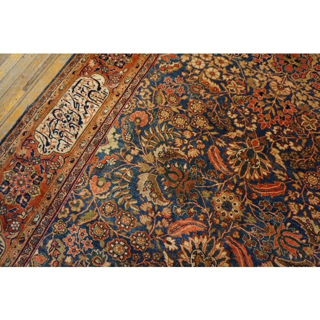 Rustic Wonderful Blue Color Background Fine Sarouk Farahan Style Antique Persian Rug For Sale - Image 3 of 7