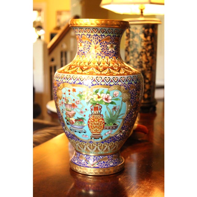 Large 17.75" VTG Chinese Cloisonne Vase, Jingfa Beijing Enamel Factory, Stunning For Sale - Image 13 of 13