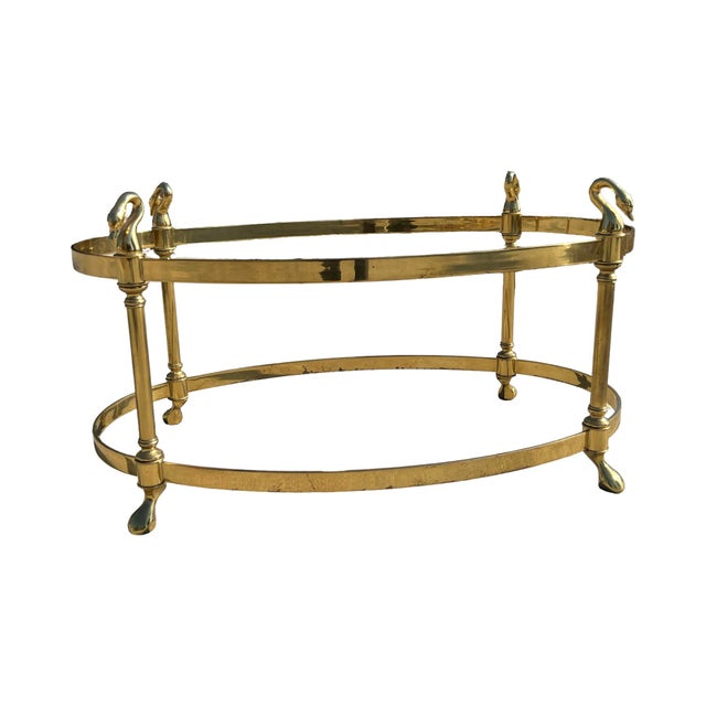 Brass Mid Century Modern 1960s Modern Labarge Jansen Style Swan Brass Glass Coffee Table Regency For Sale - Image 8 of 12