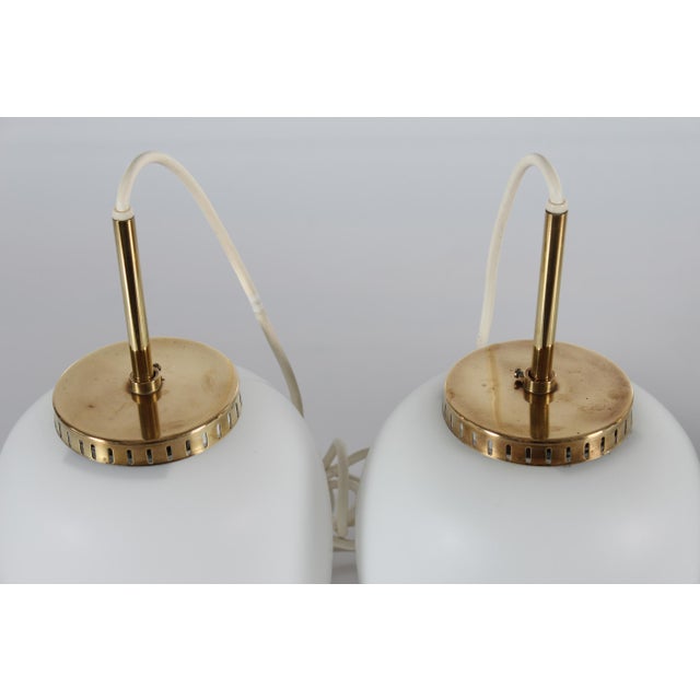 Opaline Glass and Brass Pendant Lamp by Bent Karlby for Lyfa, 1960s, Set of 4 For Sale - Image 9 of 11