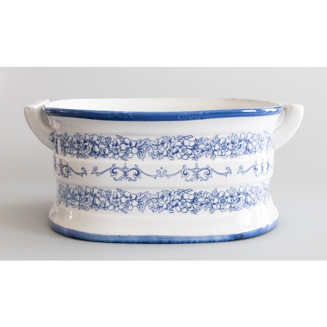 Vintage Italian Blue & White Porcelain Foot Bath Jardiniere Centerpiece For Sale - Image 4 of 11