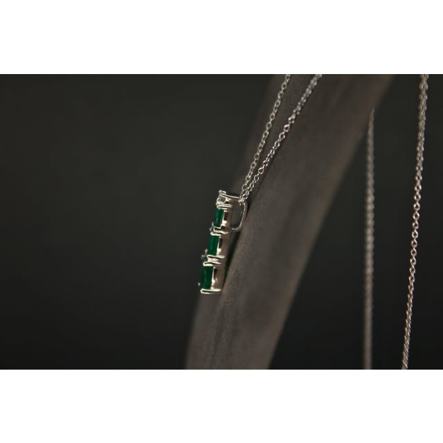 Oval Shape Drop Shape Emerald Diamond 18 Karat White Gold Chain Pendant Necklace For Sale - Image 13 of 15