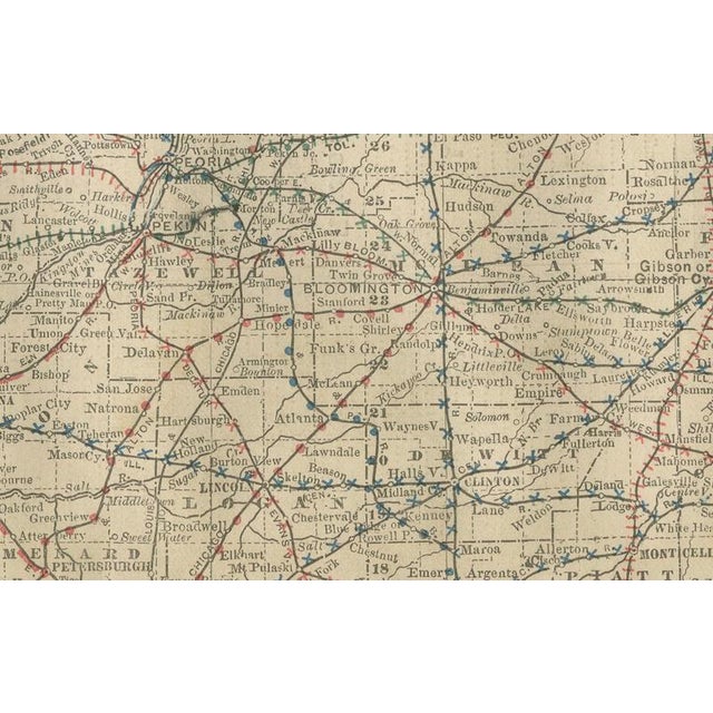 Antique Map of Illinois – Railroads, Cities & Counties, 1888 This finely detailed antique map shows the state of Illinois...