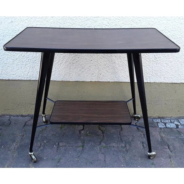 Black Vintage Side Table on Casters with Black Lacquered Metal Frame, Top & Shelf in Formica Coated Chipboard, 1960s For Sale - Image 8 of 8