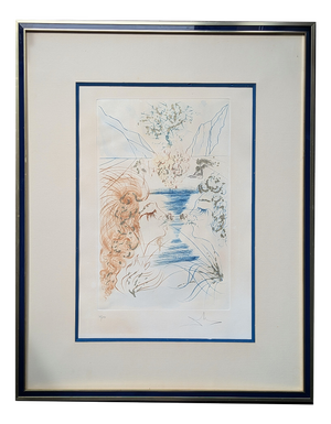 Salvador Dali, The Kiss, 1971, Etching & Stencil with Gold Foil on Arches Paper
