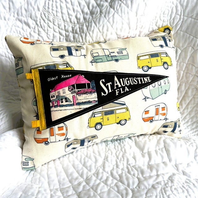 Description: Vintage St Augustine, Florida Felt Pennant from around the 1960s. Unknown Date. New Camper themed woven...