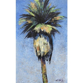 Dazzle Blue - Contemporary Botanical Acrylic Palm Tree Ocean Sky Original Painting on Canvas Abstract Realism Art by Kathleen Keifer For Sale