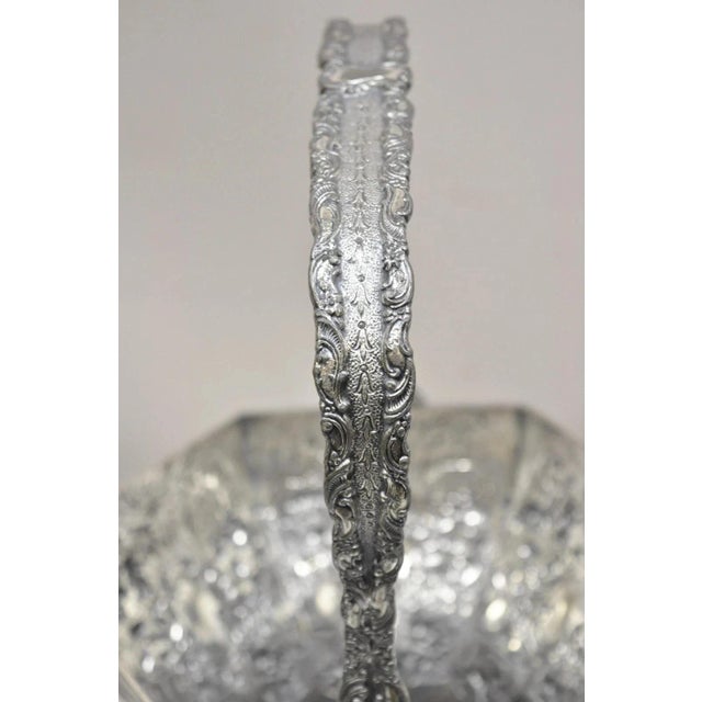 Antique Derby Sp Co International Silver Plated Wedding Basket W Repousse For Sale In Philadelphia - Image 6 of 12