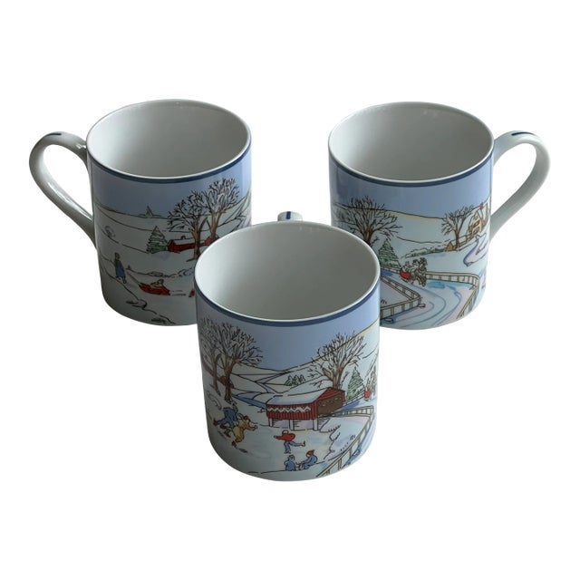 Tiffany & Co Winter Scene Mugs- 3 For Sale