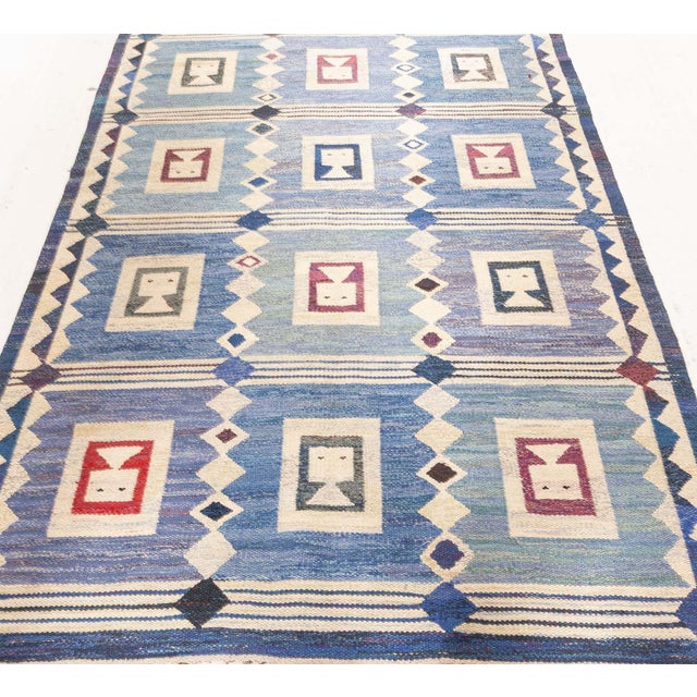 Mid-Century Modern Vintage Swedish Flat Weave Rug “The Girls in the Window” Designed by Edna Martin For Sale - Image 3 of 8