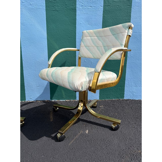 A Pair of Early 1990s Post Modern Brass Rolling Dining Chairs by Cal-Style Furniture. For Sale - Image 17 of 18