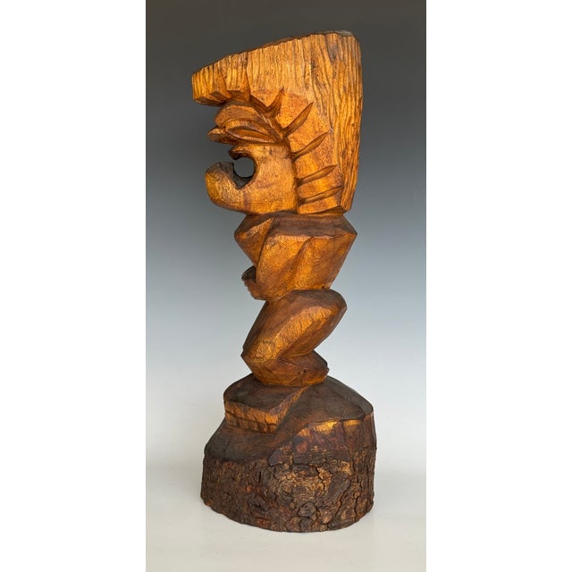 Wood Carved Monkey Pod Wood Akua Tiki Totem Sculpture For Sale - Image 7 of 12