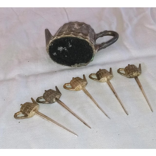 1940s 1940s Vintage Cocktail Pick Holder Set- 6 Pieces For Sale - Image 5 of 6