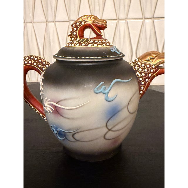 Gray Vintage Dainan Dragonware Moriage Hand Painted Creamer and Sugar Set For Sale - Image 8 of 13