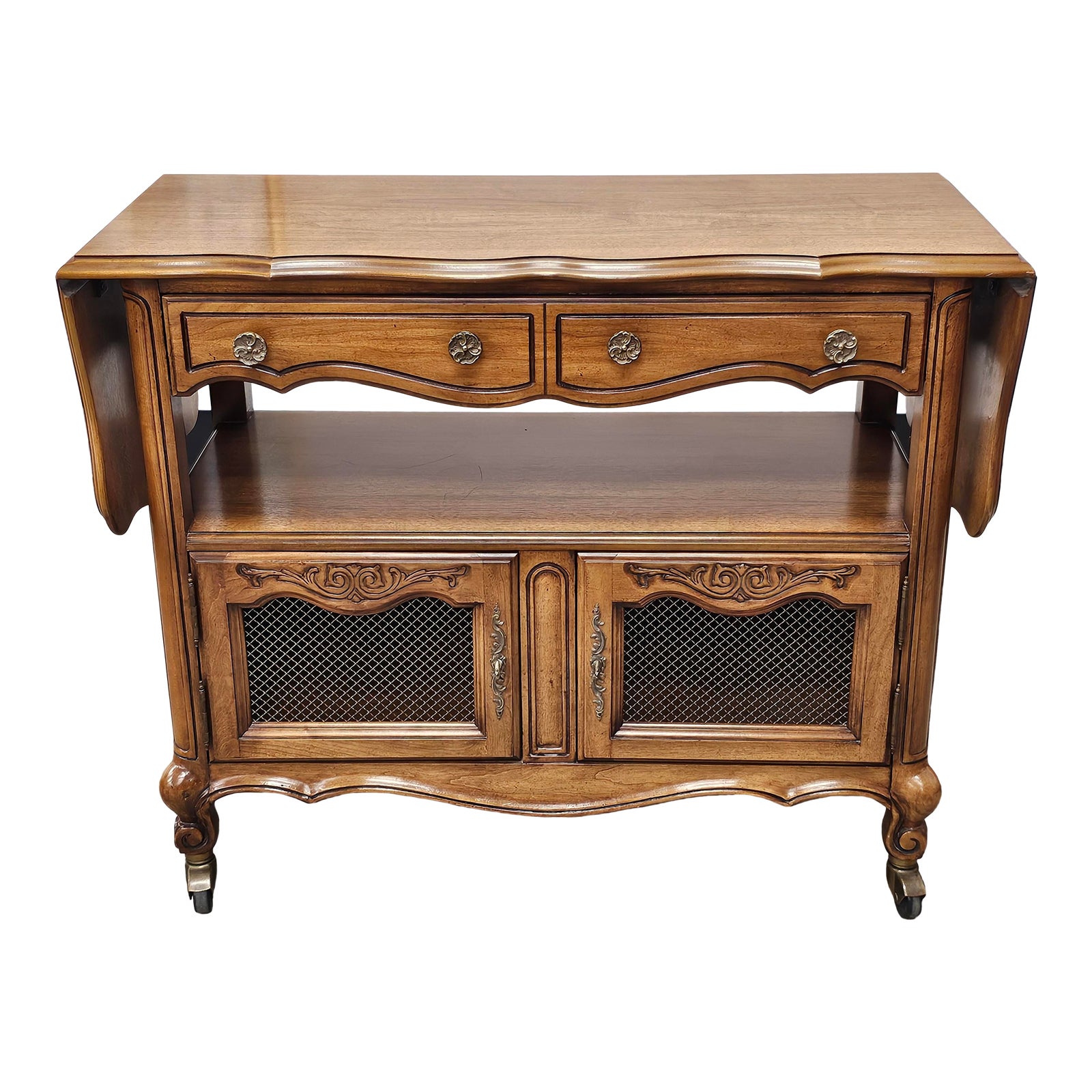 20th Century White Fine Furniture DropLeaf Rolling Buffet Server | Chairish