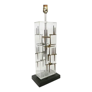 1967 Brutalist Nail Sculptural Lucite Table Lamp by Laurel, Unmarked