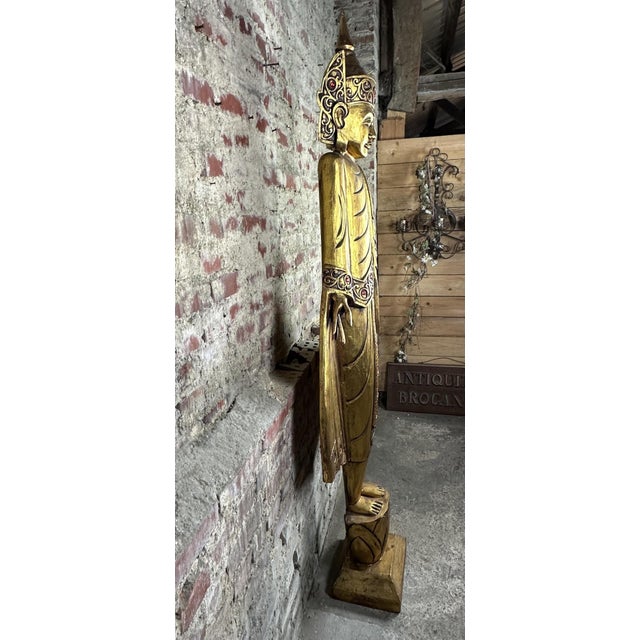 Burmese Mandalay Buddha in Gilded Carved Wood, 1970s For Sale - Image 11 of 14