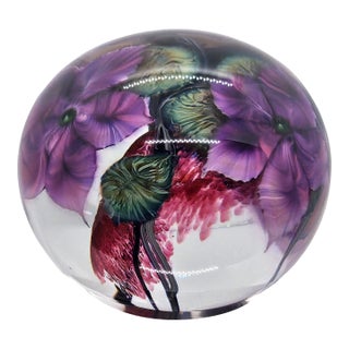 David Lotton Clematis Lampwork Studio Art Glass Magnum Paperweight For Sale