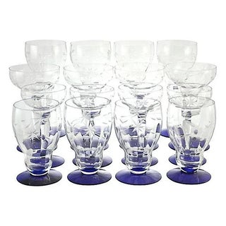 1920s Cobalt Cut-Crystal Stems - Set of 16 For Sale