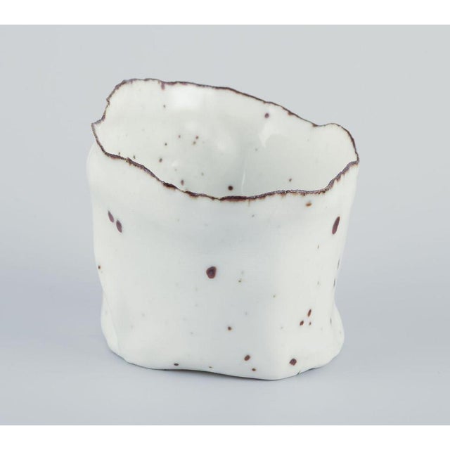 Ceramic Vase in White Glaze with Brown Accents from Royal Copenhagen, 1980s For Sale - Image 4 of 9