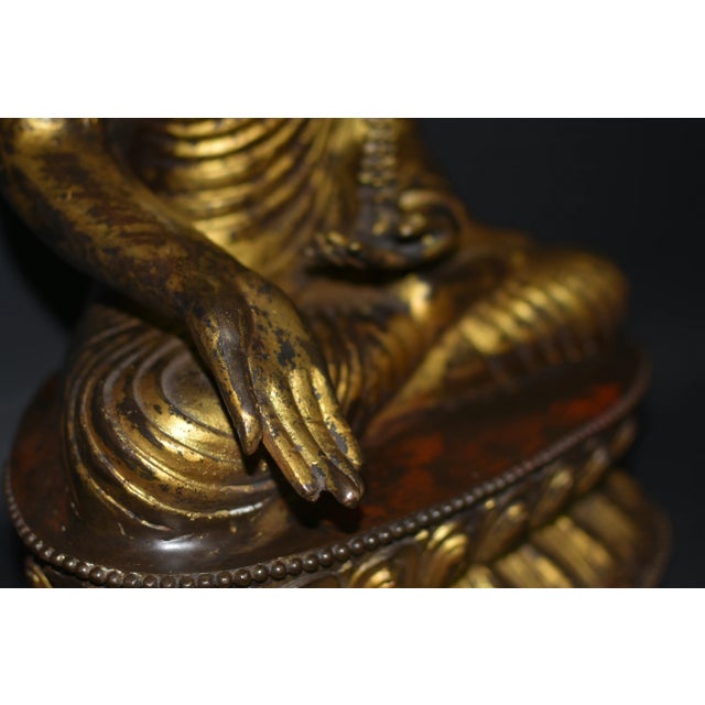 Huge Gilt Bronze Buddha Shakyamuni Statue Buddha 31 Lb For Sale - Image 12 of 17