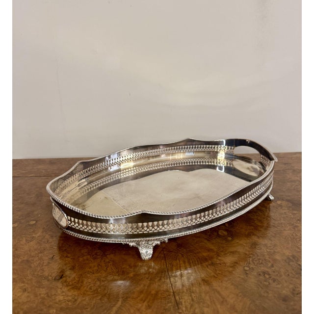 1900 - 1909 Antique Edwardian Silver-Plated Tray, 1900s For Sale - Image 5 of 7