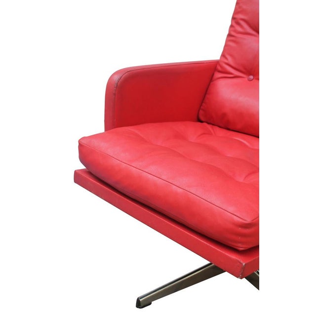 Red Leatherette Swivel Armchair, 1970s For Sale - Image 12 of 14