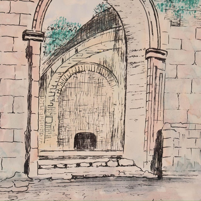 Onyx Vintage Signed Architectural Archway Ink and Watercolor Illustration on Paper by Artist Jorge Dunn For Sale - Image 8 of 12