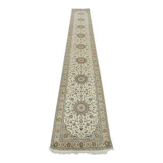 Nain Runner 2’9” X 17’9” Ivory Wool Traditional Hand-Knotted Oriental Rug For Sale