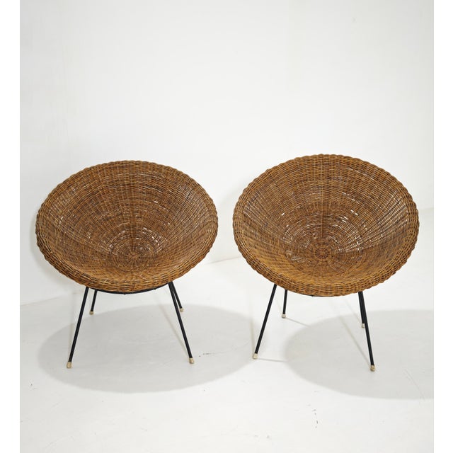 Black Mid-Century Modern Wicker Armchairs by Design Italia, 1950s, Set of 2 For Sale - Image 8 of 18