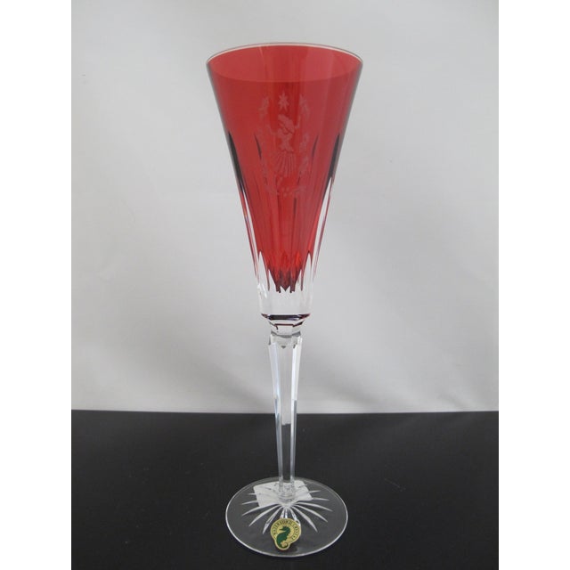 Hollywood Regency Waterford Crystal 12 Days of Christmas 9 Ladies Dancing Crimson Champagne Flute For Sale - Image 3 of 9