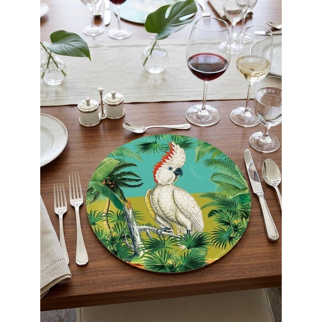 Green Italian Handmade Firenze Cockatoo & Tropical Palm Lacquered Placemat For Sale - Image 8 of 8