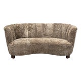 Danish Modern, Beechwood, Sahara Sheepskin, Banana Sofa, Denmark, 1940s For Sale