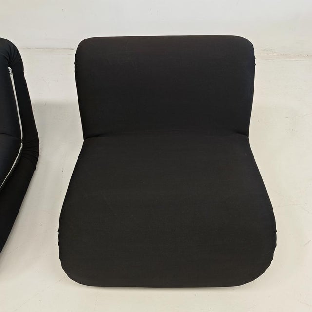 1970s Boomerang Armchairs in Black Stretch Fabric by Rodolfo Bonetto for Flexform, 1970s, Set of 2 For Sale - Image 5 of 18