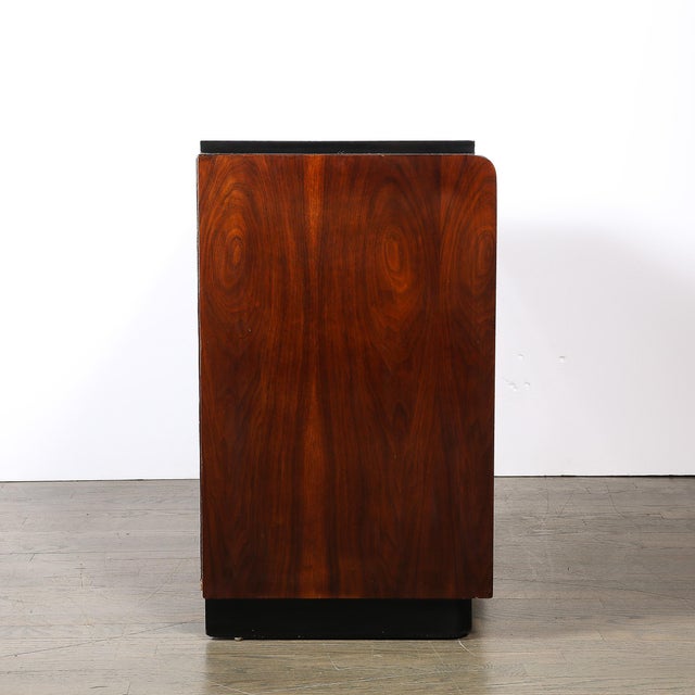 Art Deco Machine Age Waterfall Front Book-Matched Walnut & Black Lacquer Cabinet For Sale - Image 13 of 18