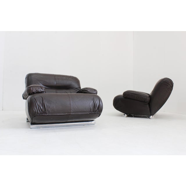 Animal Skin Vintage Lounge Chairs in Brown Leather by Giuseppe Munari, 1970s, Set of 2 For Sale - Image 7 of 10