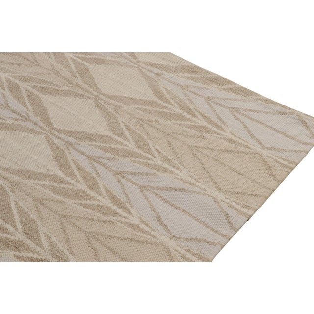 2010s Rug & Kilim’s Scandinavian Style Kilim in Taupe, Blue and Off-White Patterns For Sale - Image 5 of 8