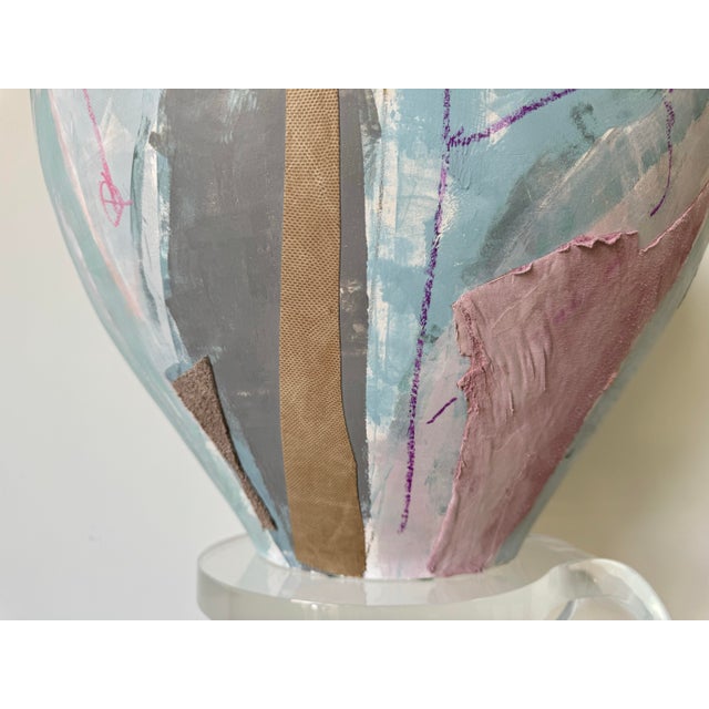 Ceramic 1986 Large Vintage Mixed Media Hand Painted Abstract Pattern Art Studio Pottery Vessel For Sale - Image 7 of 11