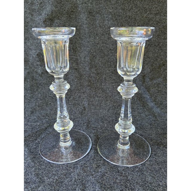 Beautiful pair of "Kenmare" crystal candlesticks by Waterford. Marked on the bottom. No chips, cracks. They measure 3 7/8"...