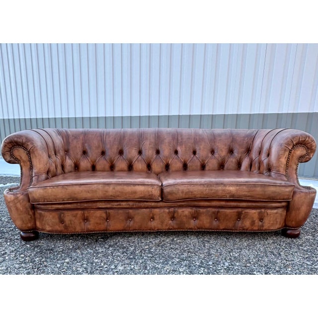 Animal Skin Vintage English Leather Chesterfield Sofa For Sale - Image 7 of 8