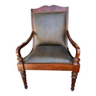 1960s Vintage British Colonial Style Plantation Armchair With Faux Alligator Upholstery For Sale