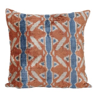 Square Peach Ikat Velvet Pillow Cover For Sale