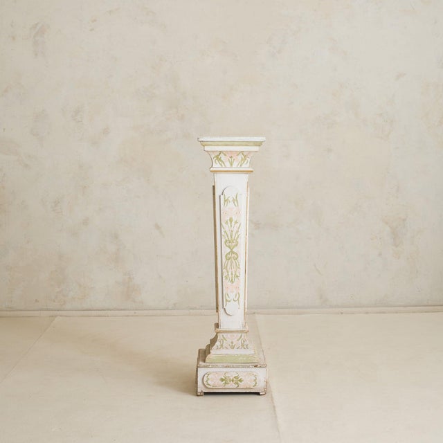 French Art Nouveau Hand-Painted Wood Pedestal, 1960s For Sale - Image 4 of 10