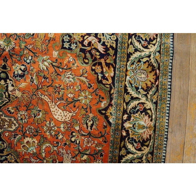 1940s 1940s Orange Apricot Medallion Floral Antique Isfahan Knotted Qum Silk Rug For Sale - Image 5 of 6