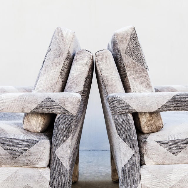 Drexel Restored Postmodern Parsons Style Lounge Chairs in Chenille Fabric by Drexel For Sale - Image 4 of 13