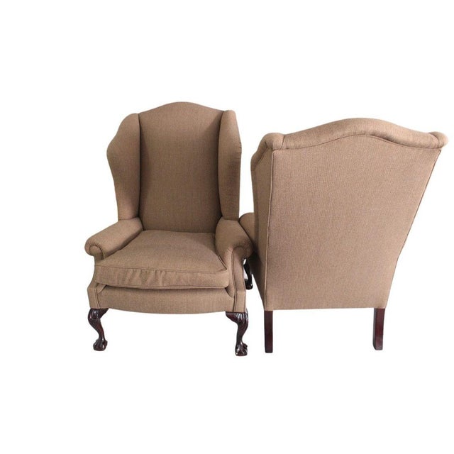 English George Smith LTD Tan Wingback Chairs - Set of 2 For Sale - Image 3 of 8