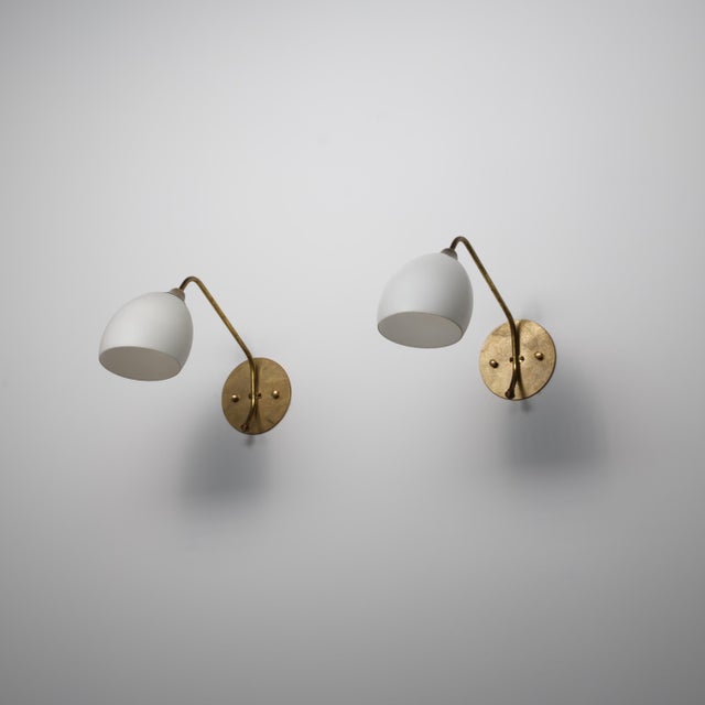 Large Vintage Italian Brass and Opaline Glass Wall Sconces, 1950s, Set of 2 For Sale - Image 14 of 14