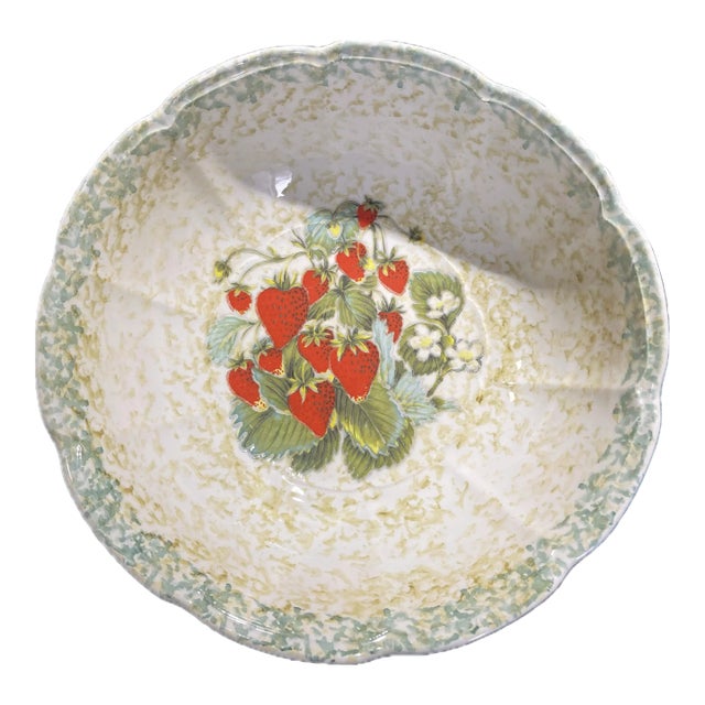 Italian Ceramic Serving Bowl Spongeware Garantito Per Alimenti Italy Strawberries For Sale