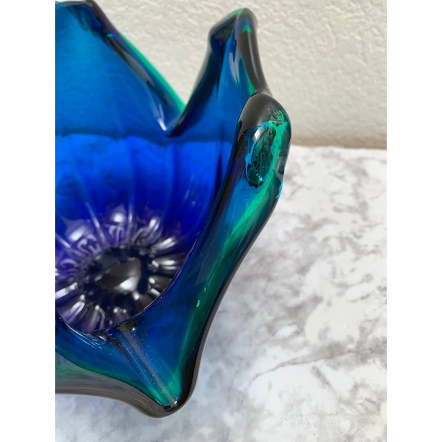 Blue Vintage Artisan Wavy Glass Decor Bowl For Sale - Image 8 of 8
