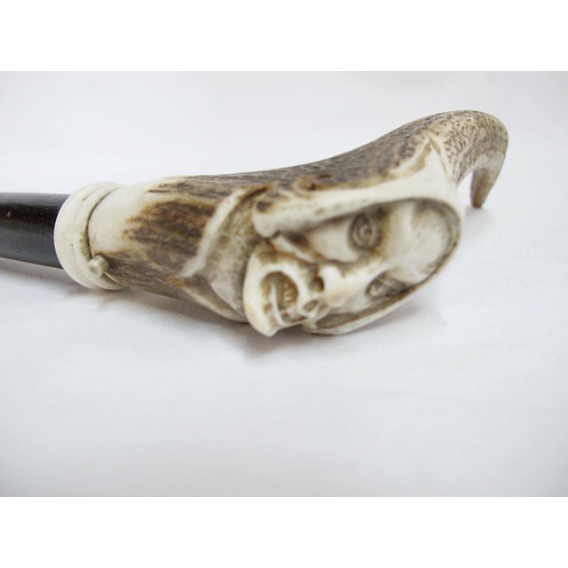 Figurative Carved Deer Antler Grim Reaper Face Hidden Blade Folk Art Walking Stick Cane For Sale - Image 3 of 12